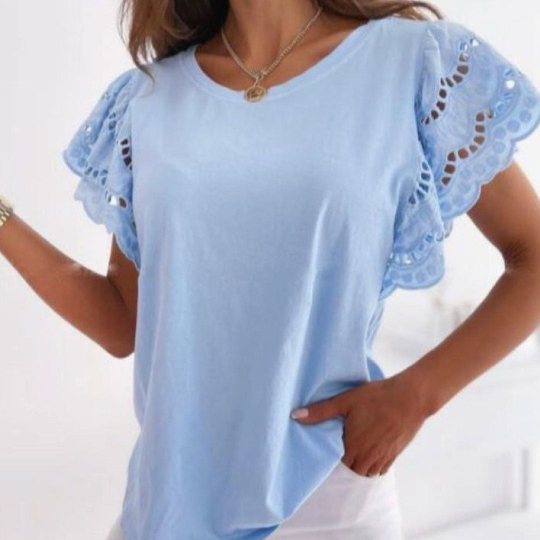 Laced Sleeve Cotton Blend Top