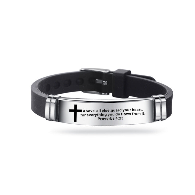 Christian Bible Verse Cross Bracelet - Stainless Steel & Silicone Religious Scripture Jewelry for Men & Women